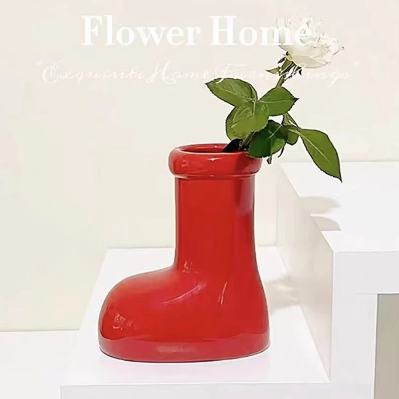 Astro Boy red boots, ceramic vase, niche creative trend, artist, home decoration, living room flower arrangement