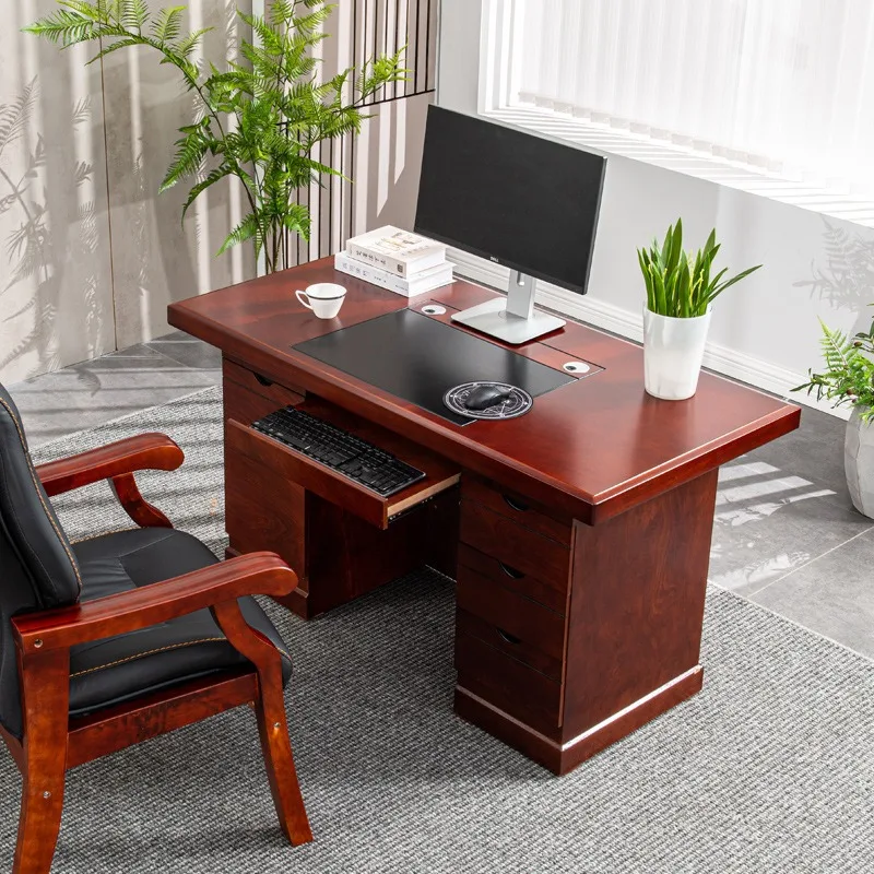 

Desk Computer Desk Office Chinese Boss Writing Desk Simple Household Single Solid Wood Table and Chair Combination