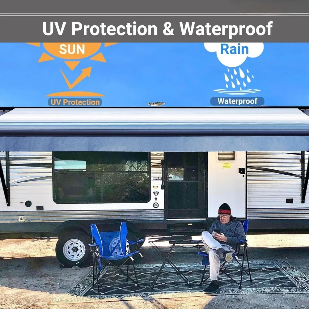 Manual RV Awning Complete Kit Retractable Camper Awning for RV or Trailers RV Roll,for Camper or 5th Wheel, Out Awning