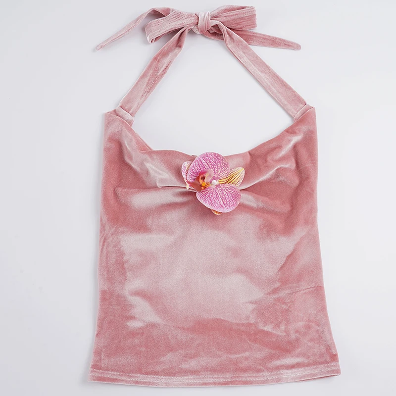 Słodkie aksamitne komplety sukienek damskich, seksowne zestawy dwuczęściowe, bez rękawów, z odkrytymi plecami, topy typu halter, spódnice plisowane w kształcie litery A z bandażami i średnim stanem, dla pań.