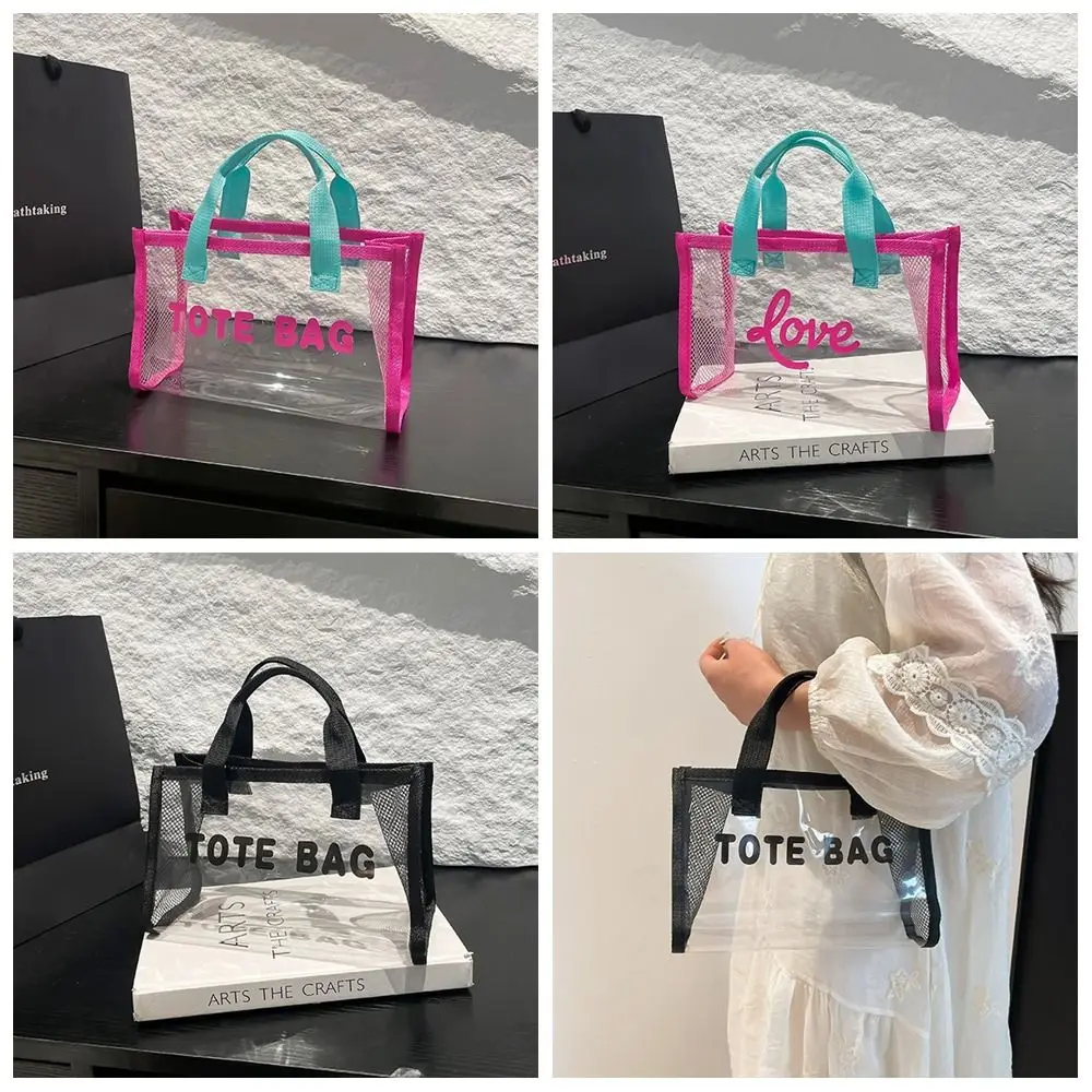 

Portable All-match PVC Beach Bag Summer Large Capacity Transparent Jelly Bag Tote Bag Mesh Waterproof Handbag Swimming