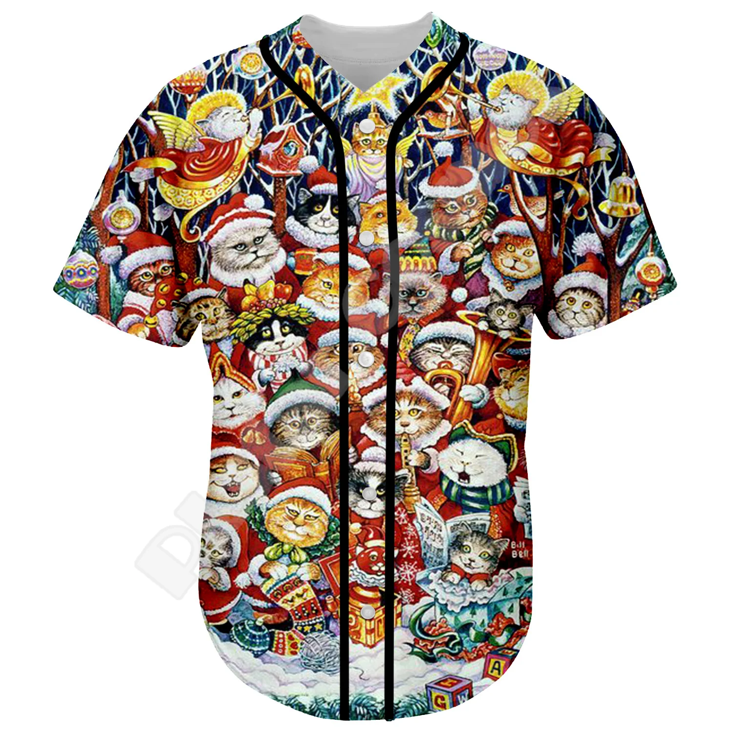 Christmas Santa Claus Pattern Xmas Tree Deer Animal Tattoo 3DPrint Summer Baseball Shirts Jersey Unisex Casual Short Sleeves X2