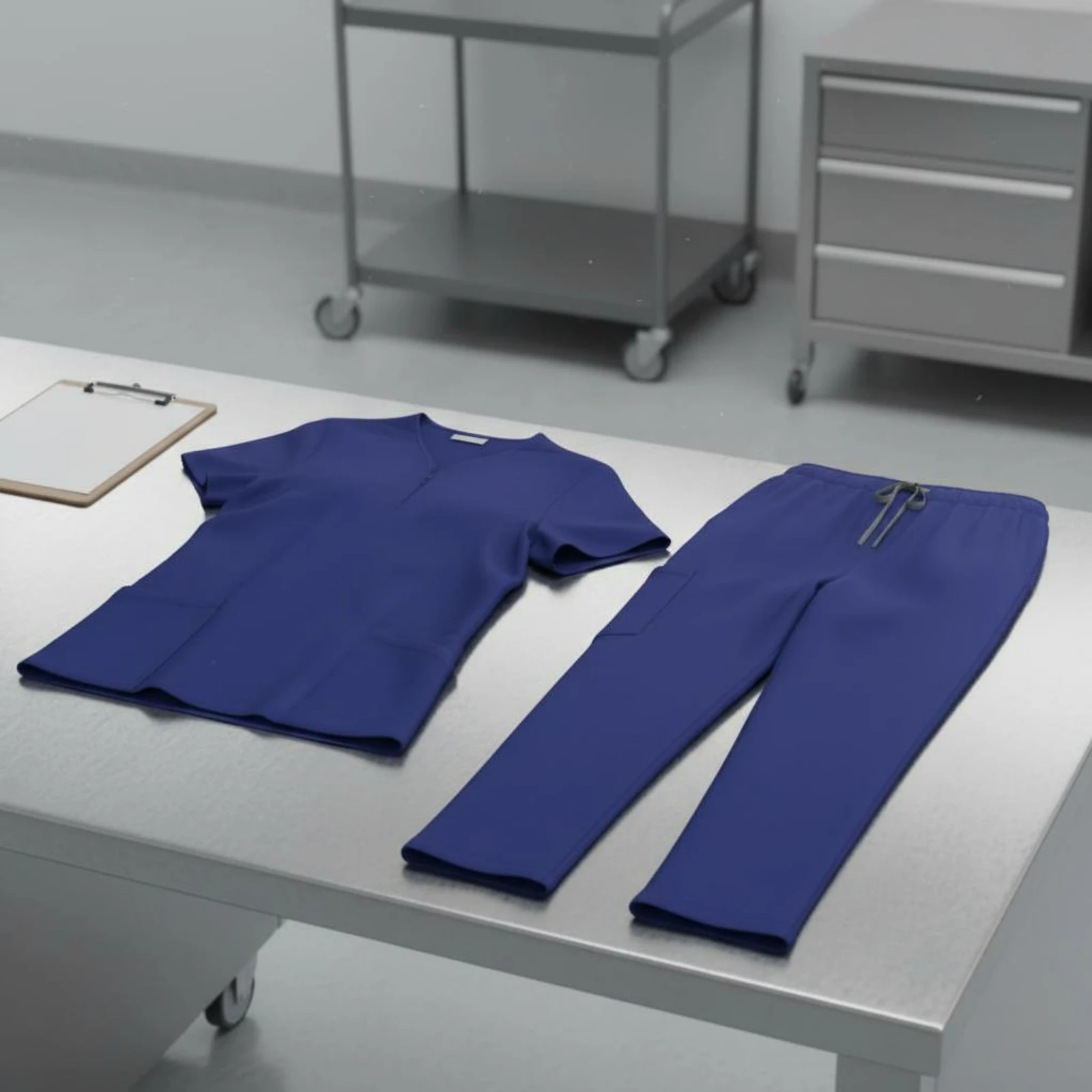 conjunto-de-scrubs-com-multiplos-bolsos-uniforme-de-enfermagem-blusa-e-calca-com-decote-em-v-material-elastico-roupa-de-trabalho