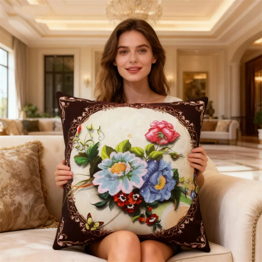 

Cross Stitch Pillow Kit Embroidery Needlework Sets 5D Diy Printed Cross-stitch Pillow Kits Patterns Paintings Accessories Fabric