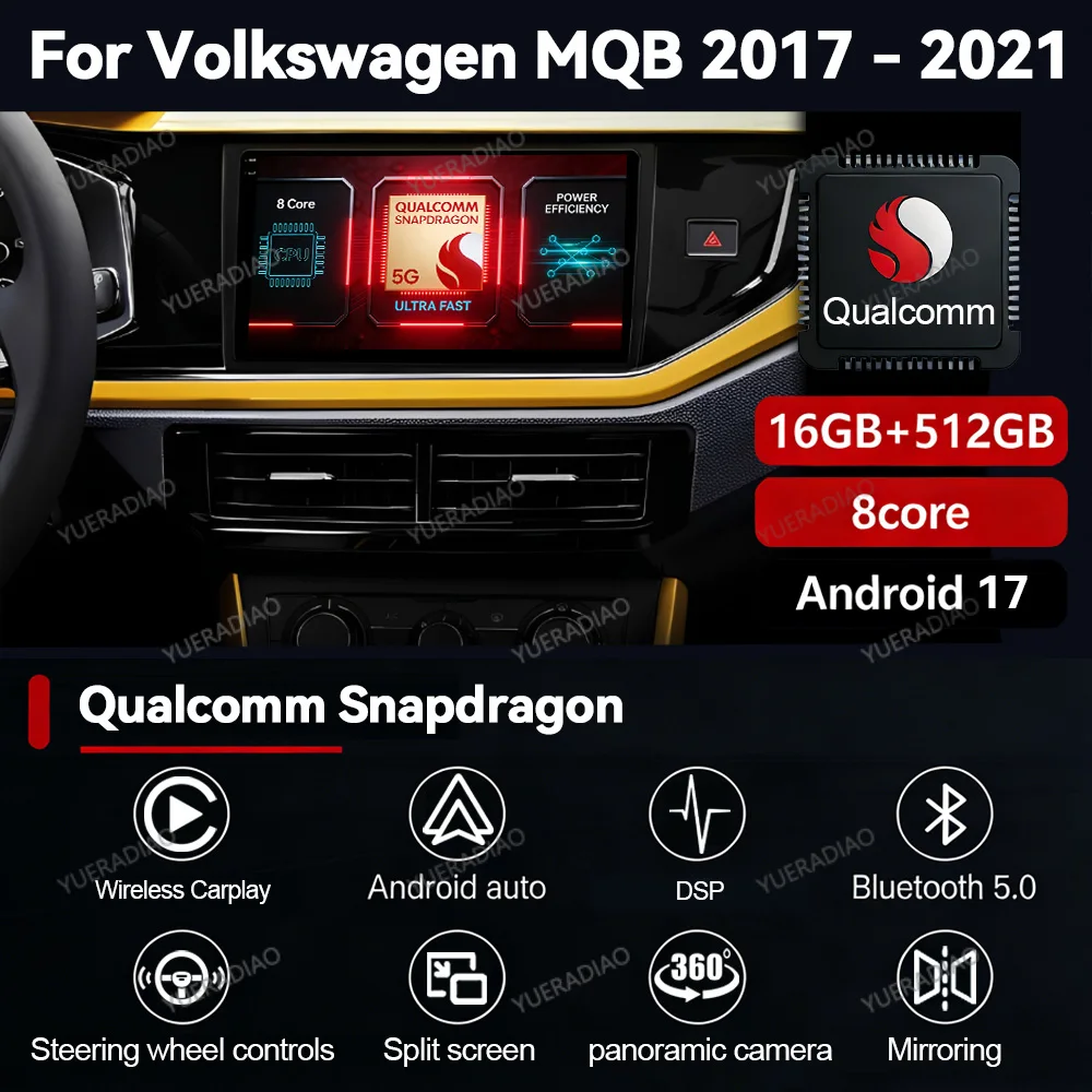 Radio para Auto Android 17 para VW Volkswagen MQB POLO VI Jetta MK7 T6 Bora, Reproductor Multimedia de Video, 4G WIFI, Unidad Principal 2DIN, GPS NAVI, DSP