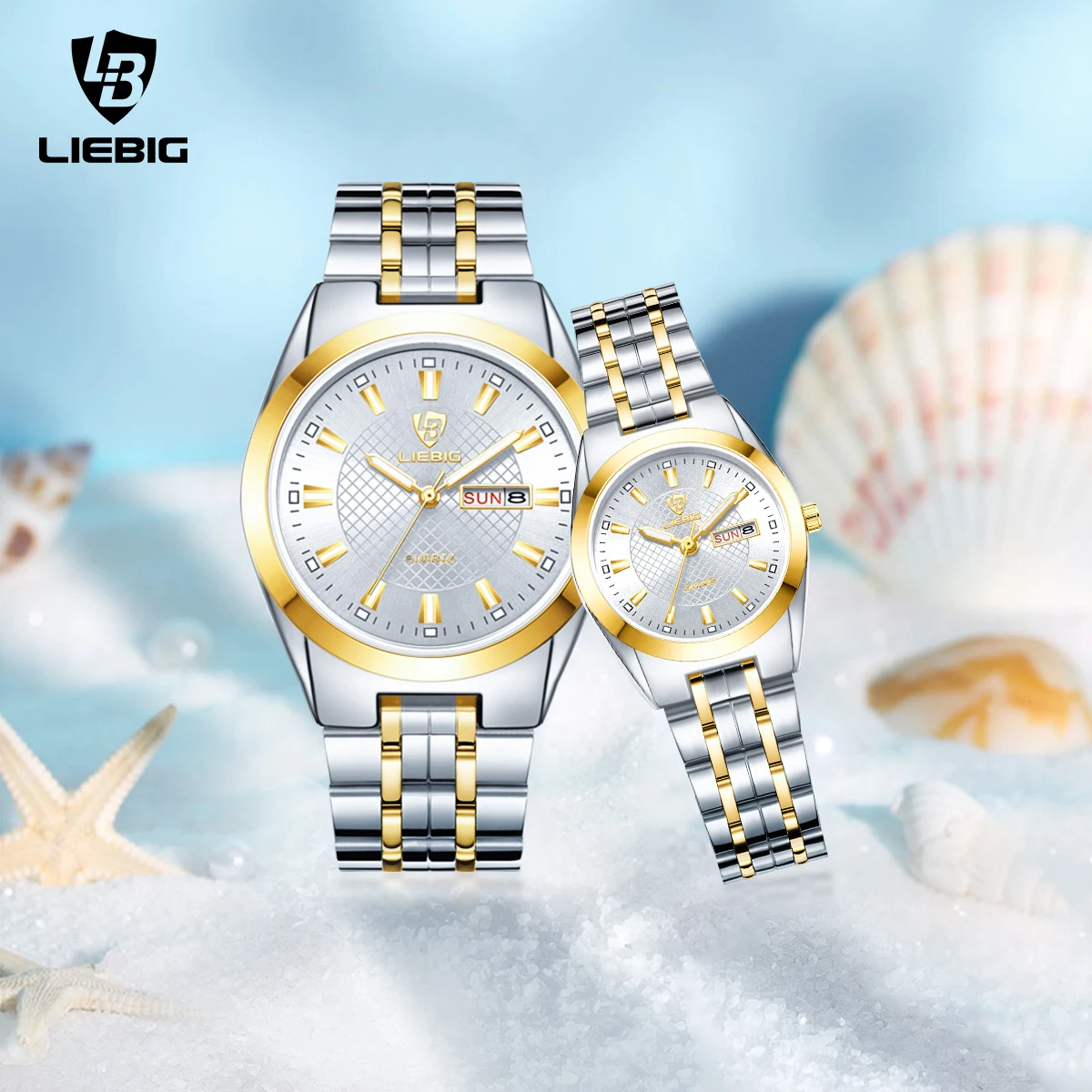 liebigh-男性と女性のための豪華な防水腕時計、トップブランド、愛好家のための時計、女性のクォーツ、日付の週、3バー、男性の時計、カップルの時計