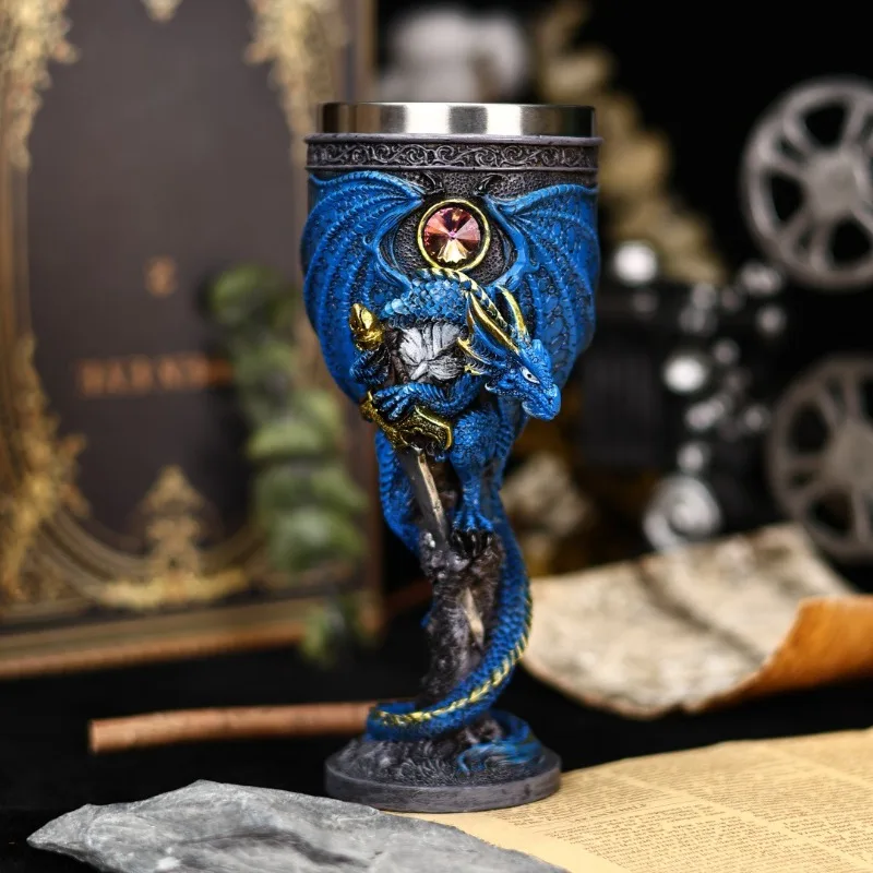 

Dragon Sword Wine Goblet with Medieval Design Resin Stainless Steel Chalice for Cocktail Whiskey Unique Cocktail Glasses for Bar