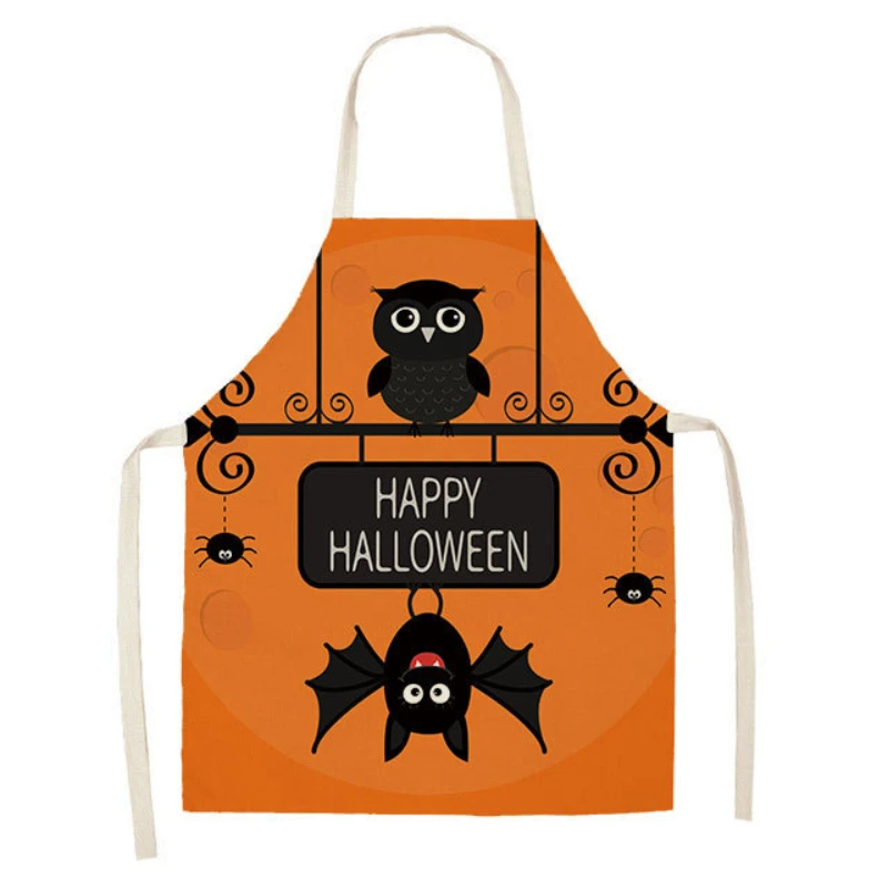 Pumpkin Castle Print Halloween Linen Apron Linen Sleeveless Bib Home Decor Party Adult Kids Painting Antifouling Coverall