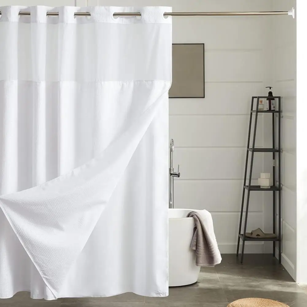 No Hook Shower Curtain, Waterproof Shower Curtain with Snap-on Liner,Machine Washable Divider Curtain for Bathroom RV Hotel