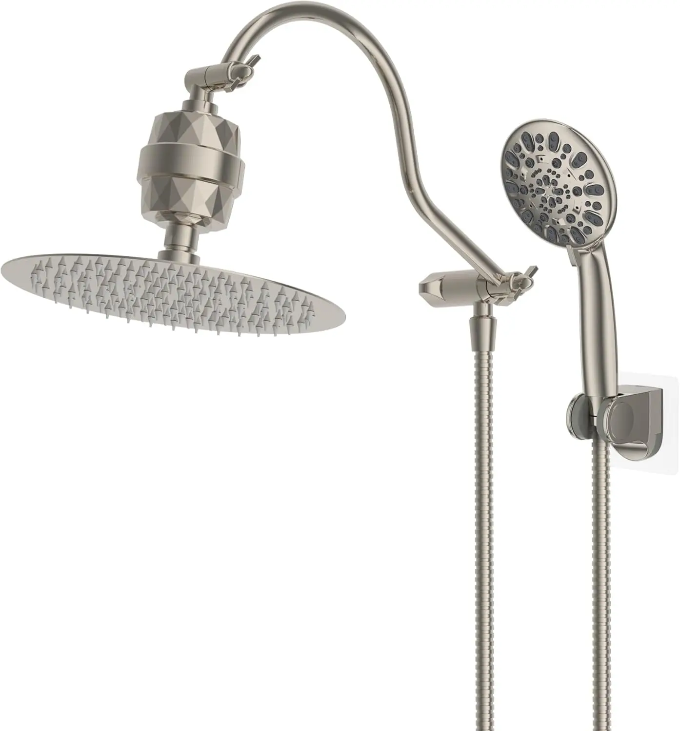 Hibbent All Metal Shower Head With Shower Filter,10'' High Pressure Rainfall Shower Head/Handheld Showerhead Combo/ 12''