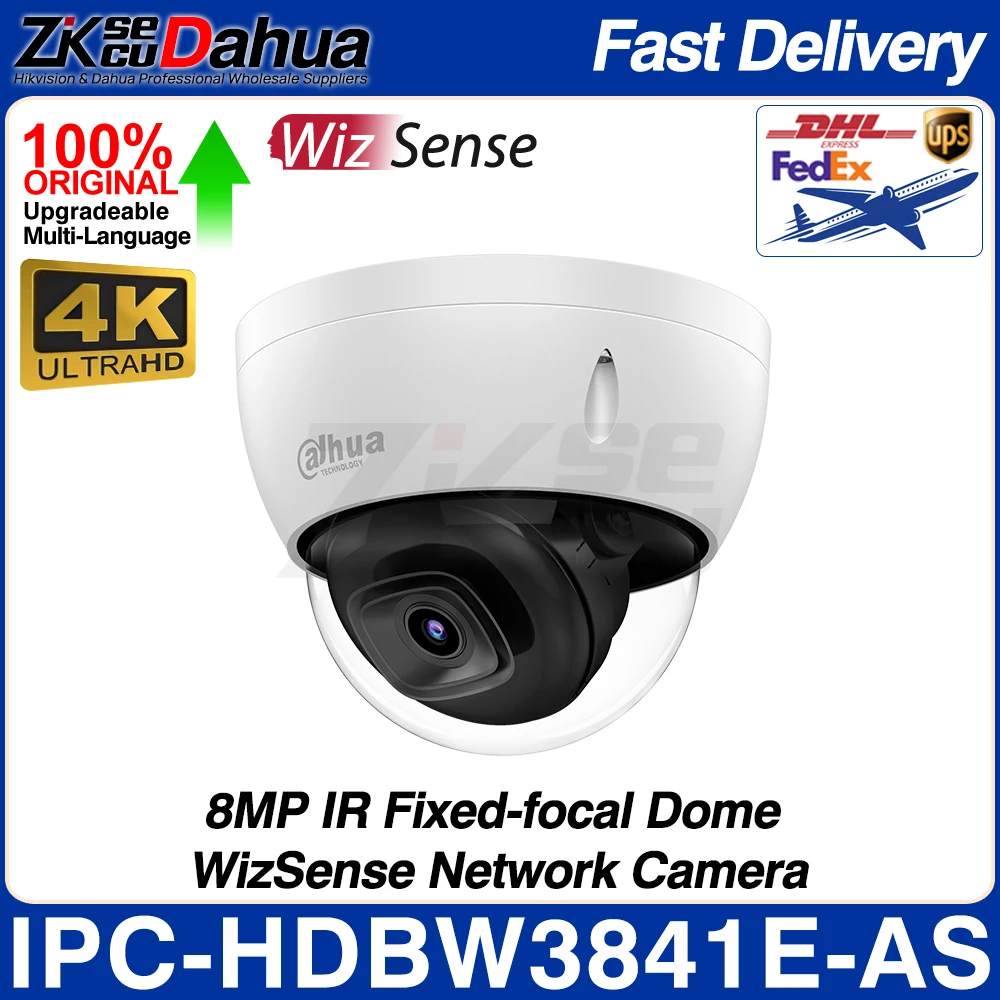 

Dahua Original IPC-HDBW3841E-AS 8MP 4K Dome WizSense Network POE IP Camera IR 30M SD Slot Built-in MIC IVS SMD 4.0 AI SSA IK10