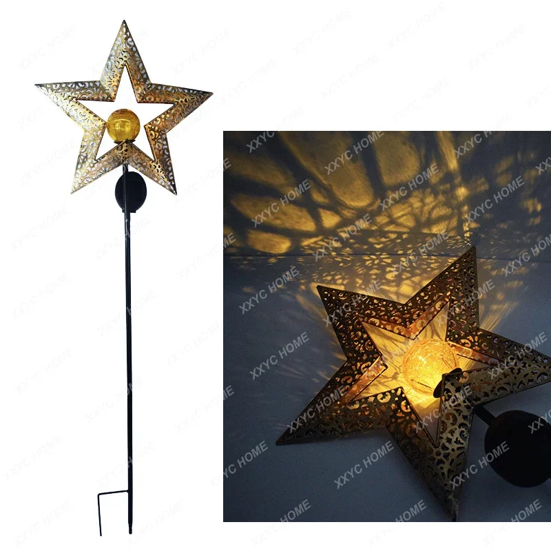 Outdoor Solar Iron Intelligent Light Control Garden Lamp Hollow Stars Retro Floodlight Garden Lawn Plug-in Light Long Lasting