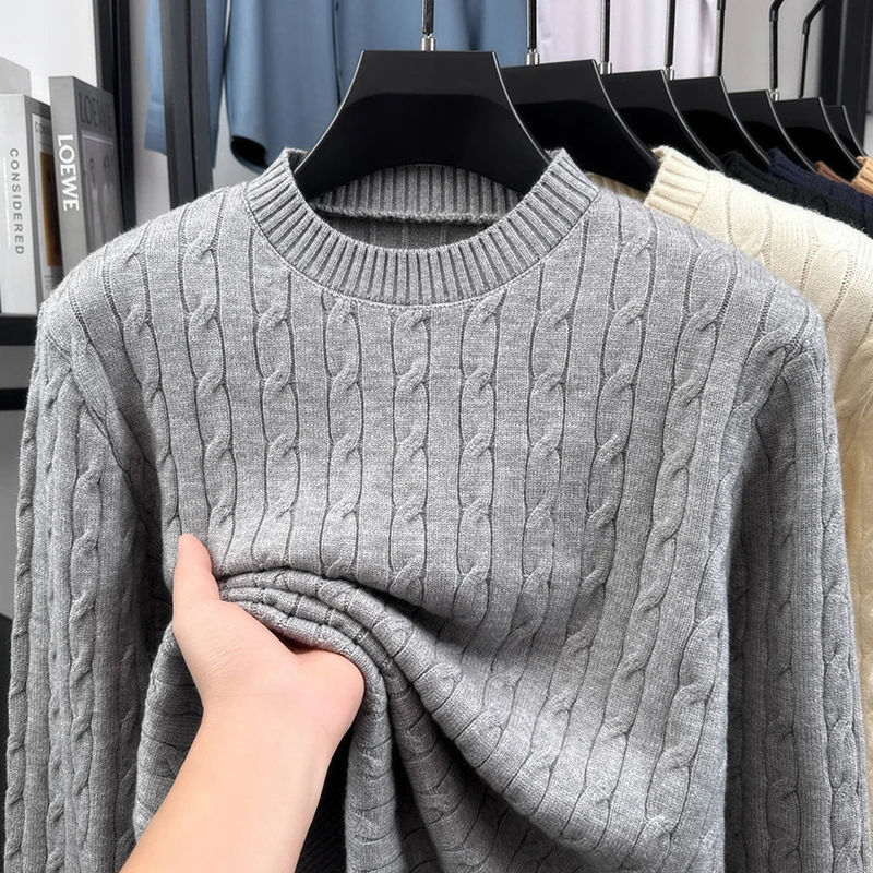 

Vintage Classic Fried Dough Twists Sweater Men's Round Neck Autumn Winter Knitted Backing Shirt Men's Wear Fashion