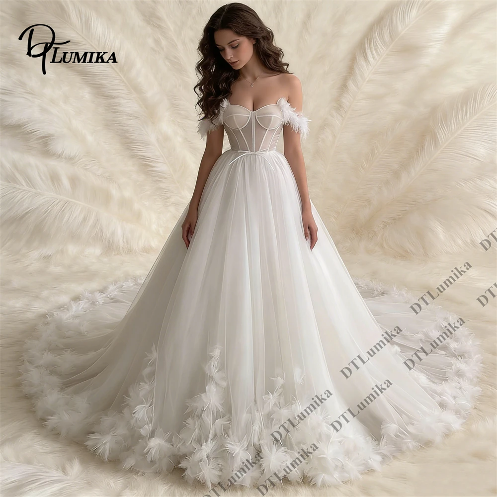 

Dreamy Fairy Wedding Dress Off Shoulder Corset Gown with Voluminous Tulle Garden Outdoor Bridal Gown Customized Size