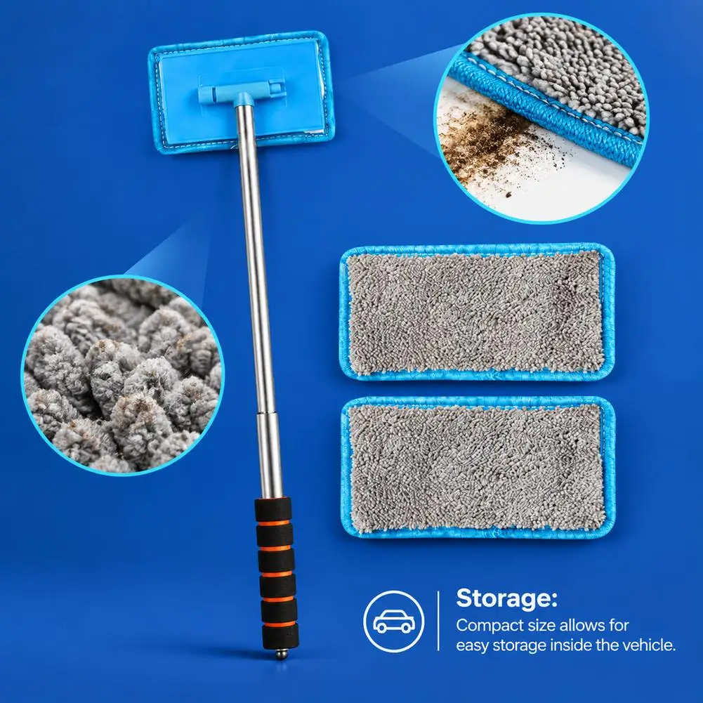 Auto Glass Cleaner Tools Portable Handheld Smooth Wiping Glass Brush Car Windshield Cleaning Brush With 2/4pcs Microfiber Pads