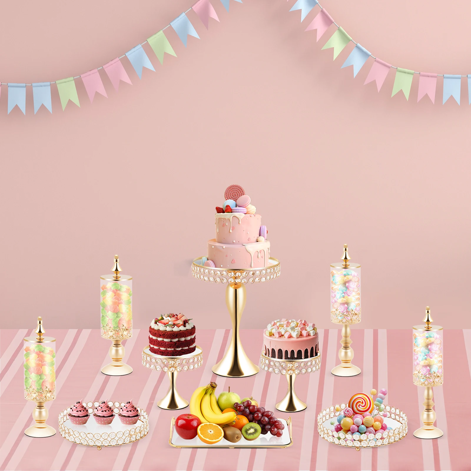 

Набор подставок для торта из 10 предметов, прямоугольный и круглый поднос для торта, золотые подставки для торта, для вечеринок, торжественных событий и украшений