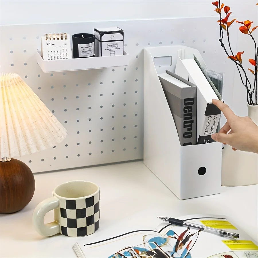

2pcs White Desktop Book Organizer with Magnetic Backing, Multi-Compartment Book Stand for Office & Home,Magazines, and Documents