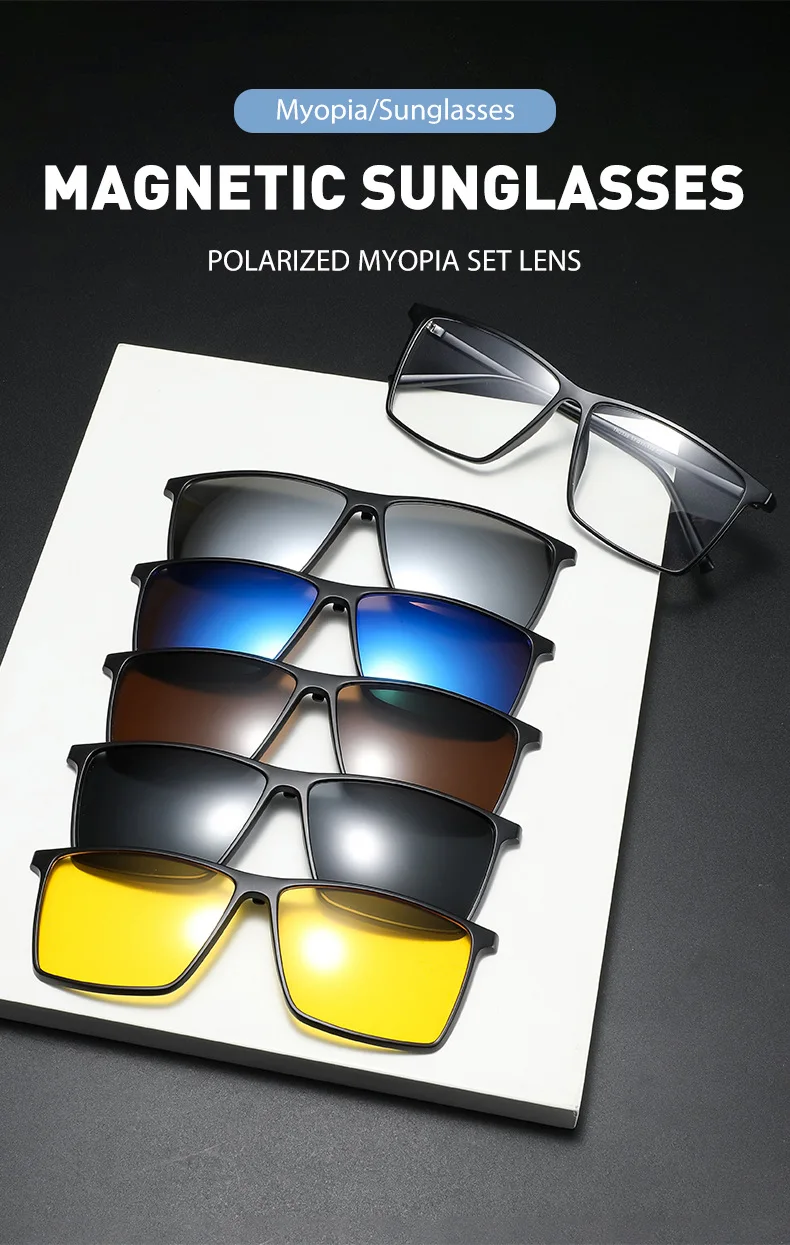 VCKA Großen Platz Myopie Sonnenbrille Männer Polarisierte 6 In 1 Frauen Optische Magnetische Clip auf Brillen Rahmen-0,5 ZU-10 – Detail 1