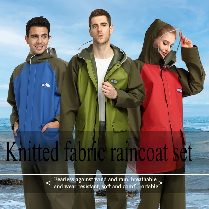 

Thickened PVC Men's Raincoat Rainpants Set Waterproof Breathable Rain Gear Motorcycle Riding Rain Poncho Outdoor Rainwear Suit