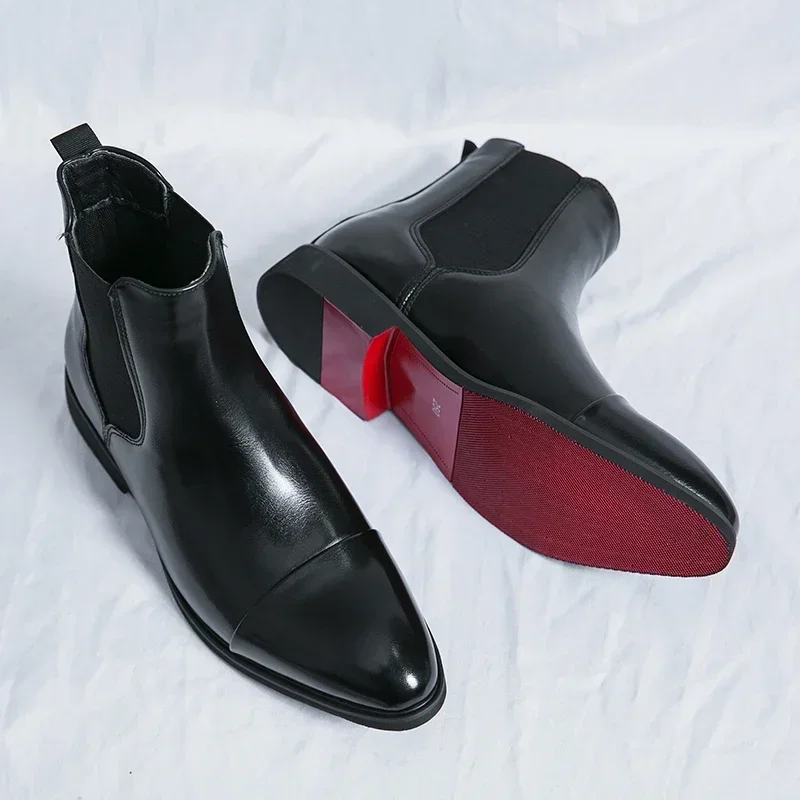 2026 Luxury Brand Men's Chelsea Boots New Outdoor Red Sole Square Shoes Handmade Toe Business Ankle Boots for Men Dress Boots