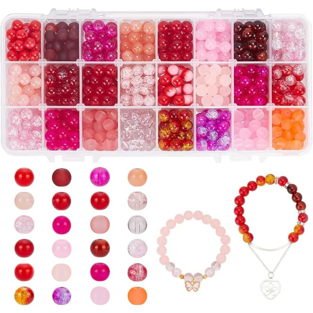 24 Color 8mm Red Glass Beads 672pcs Valentine Beads Round Bracelet Beads Loose Bead Glass Spacer Bead Crystal