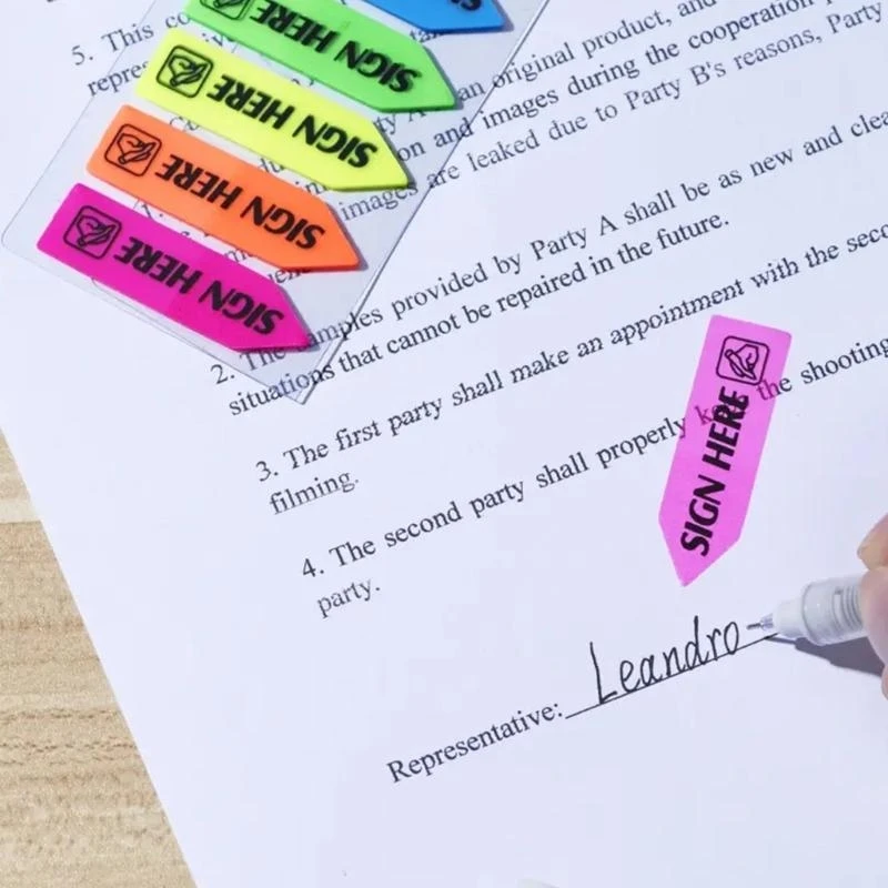 090F Easy to Post Sign Date Here Stickers Flag for Annotating Books, Reading