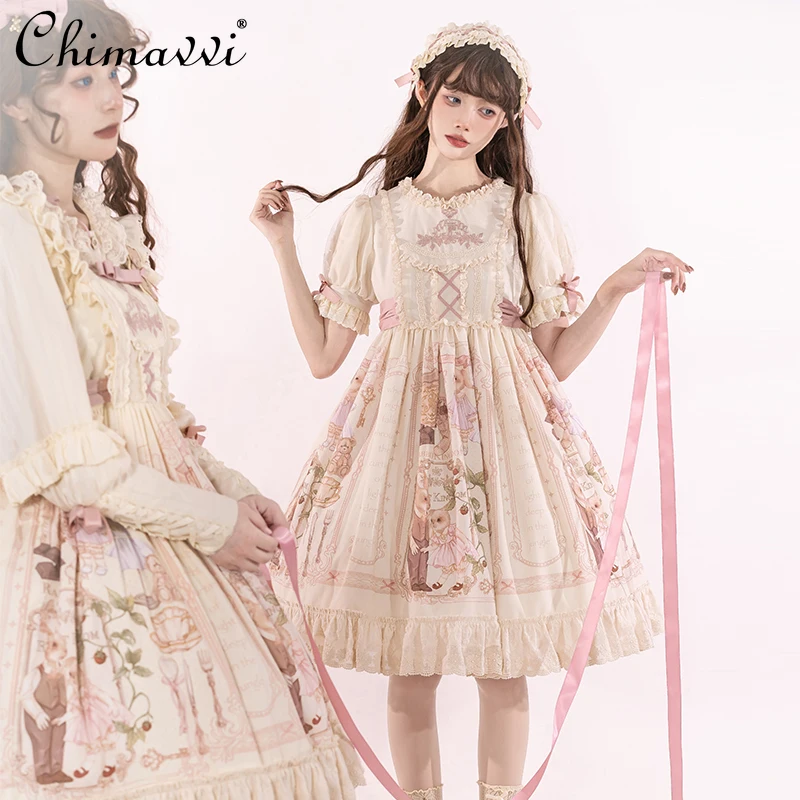 

Original Lolita Sweet Doll Op Dress 2025 Spring and Summer New Kawaii Cute Cartoon Print High Waist Elegant Y2k Dresses Women