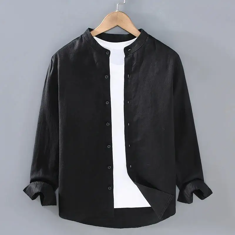 

Linen 100% Premium Shirts For Men Short Sleeve Solid Breathable Spring Summer Quality Lightweight Loose Casual Camisas De Hombre