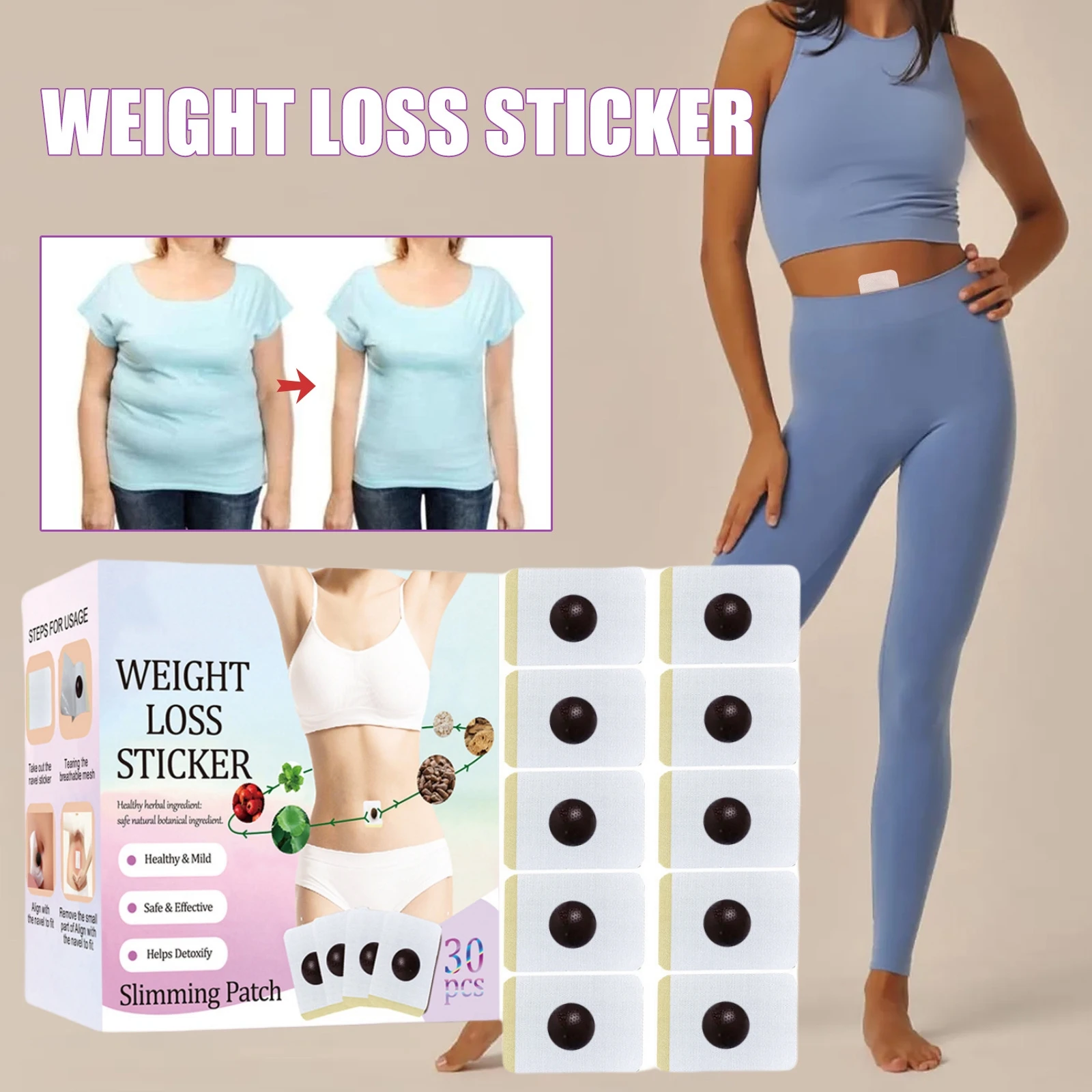 Mugwort Fat Burning Navel Patch Weight Loss Patch Natural Herbs Slimming Body DetoxRemoval Improve Constipation Для Похудения