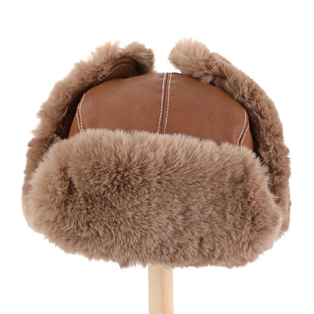 New Faux Fur Lining Trapper Hat Fastening Chin Strap Warm Earflap Hat Waterproof Bomber Hat Skiing