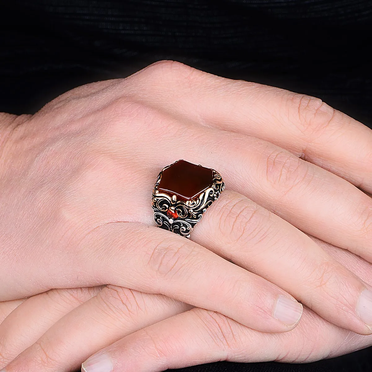 Silver Men Handmade Ring, Red Agate Ring , Aqeeq Gemstone Ring, Engraved Men Silver Ring , Ottoman Ring , 925k Sterling Silver