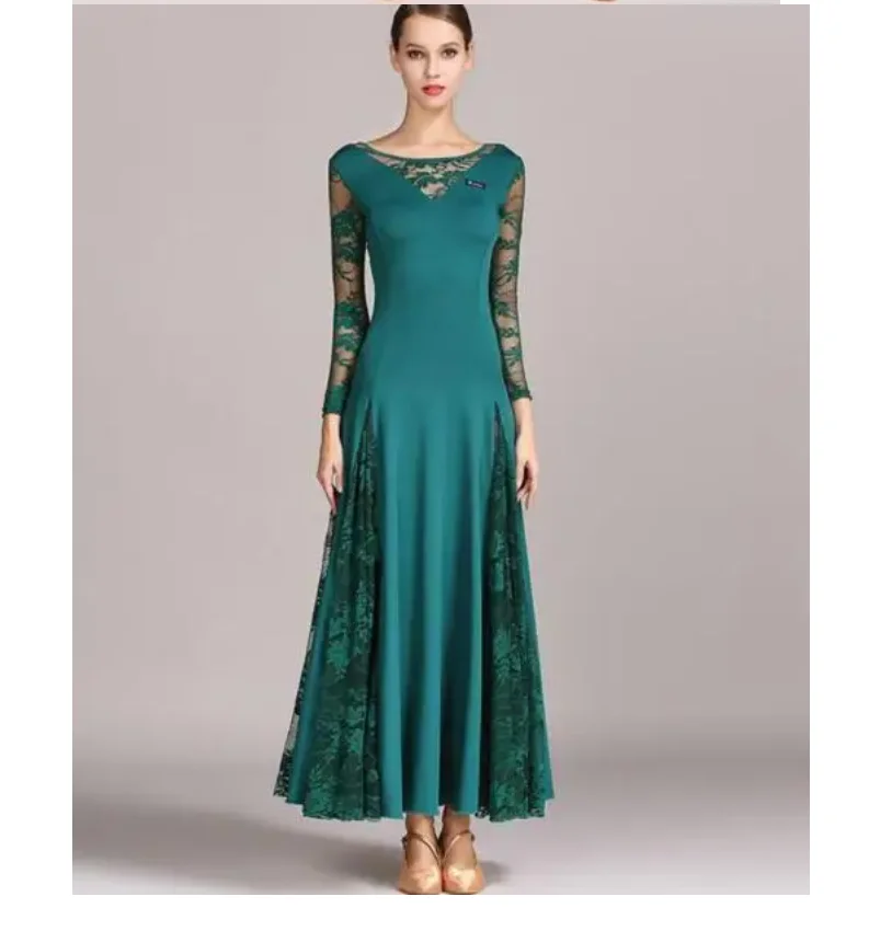 1pcs/lot Sexy lace ballroom dance dress for woman long sleeves waltz tango dance dresses standard ballroom dress