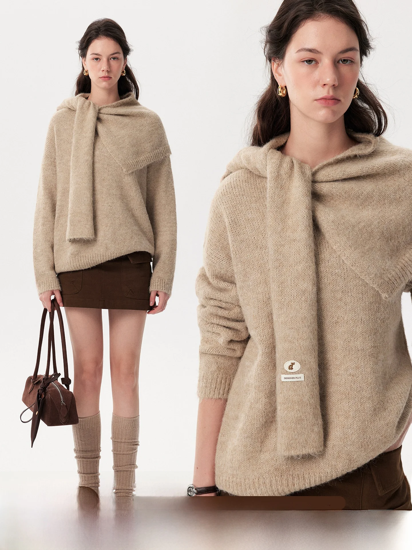 

plus Women's V-Ne Long Sve Knitted Sweater Thin awl Two-Piece Set Autumn Season Casual Comfortable Warmth