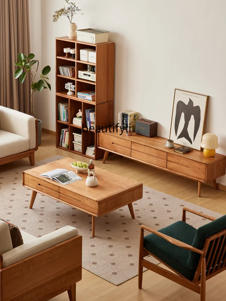 

zq1Nordic solid wood coffee table cherry wood furniture Japanese simple home living room tea table