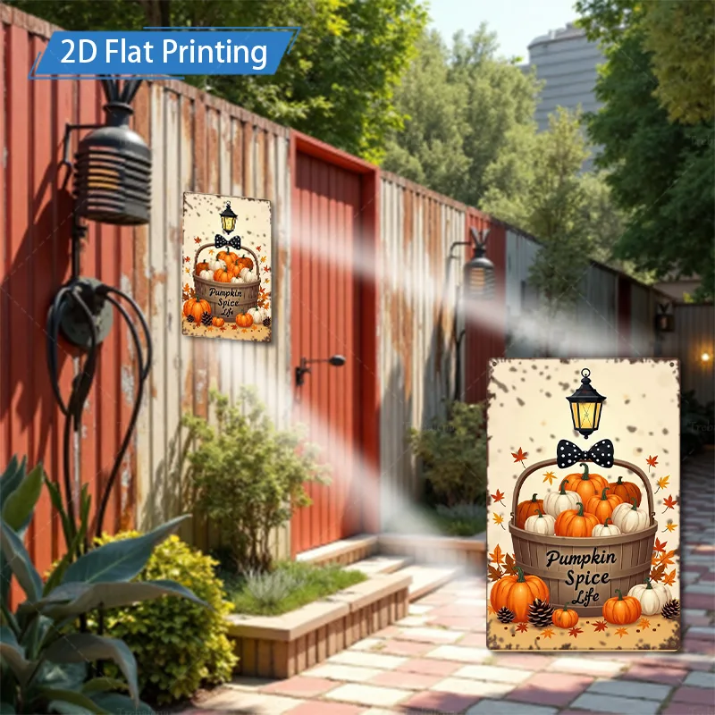 1 قطعة 8x12 بوصة علامة معدنية ريفي اليقطين التوابل الحياة تين تسجيل | ديكور المزرعة في الخريف | فن موسم الحصاد #5