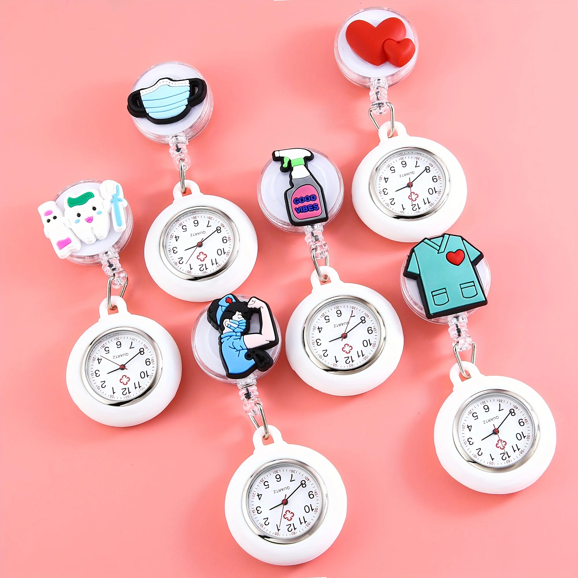 1pc new cartoon nurse watch, retractable nurse watch, cute chest watch, student exam medical pocket watch