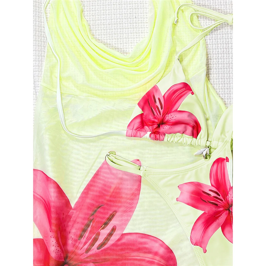 Mit Blumenmuster, bedruckter Bikini, Damen-Badeanzug, Damen-Bademode, dreiteiliges Bikini-Set, Badebekleidung, Badeanzug, Modell V8158. – Detail 10