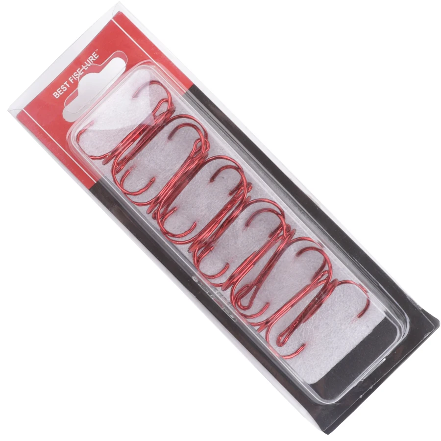 FTK 10Pcs-20Pcs amo da pesca con ancora rossa gancio per Treble spinato in acciaio ad alto tenore di carbonio curva rotonda 2/0 # amo da pesca per