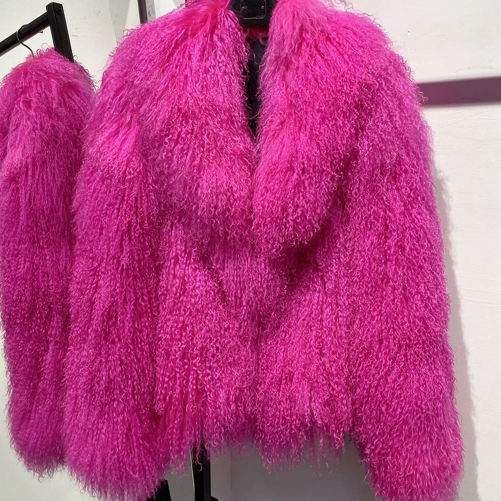 2025 abrigo de piel mongol de invierno de alta calidad chaqueta de piel de oveja de Mongolia Real para mujer chaqueta de piel de oveja