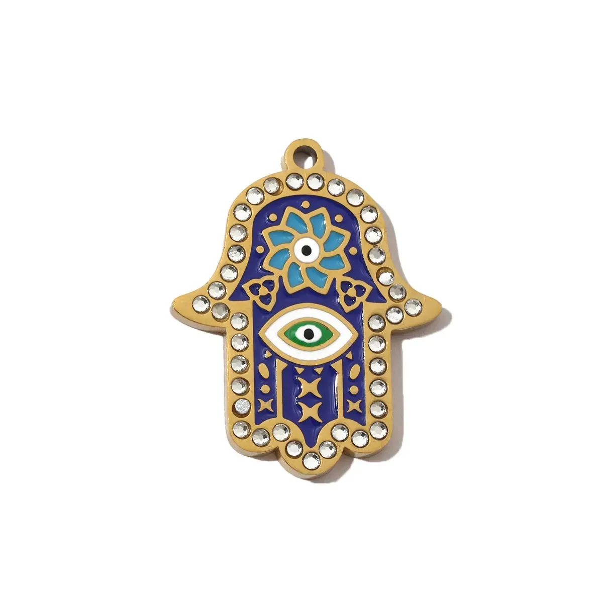 3pcs/Lot French Stone Hamsa Hand Eye Stainless Steel Necklace Pendant Women Enamel Heart Cross Earring DIY Charms Moon Jewelry