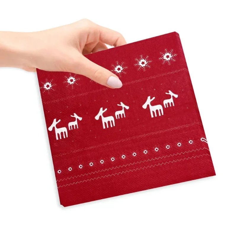 Snow Winter Christmas Series Printed Colorful Tissue Paper Red Background Moose Paper Placemat Christmas Party Decoration Paper