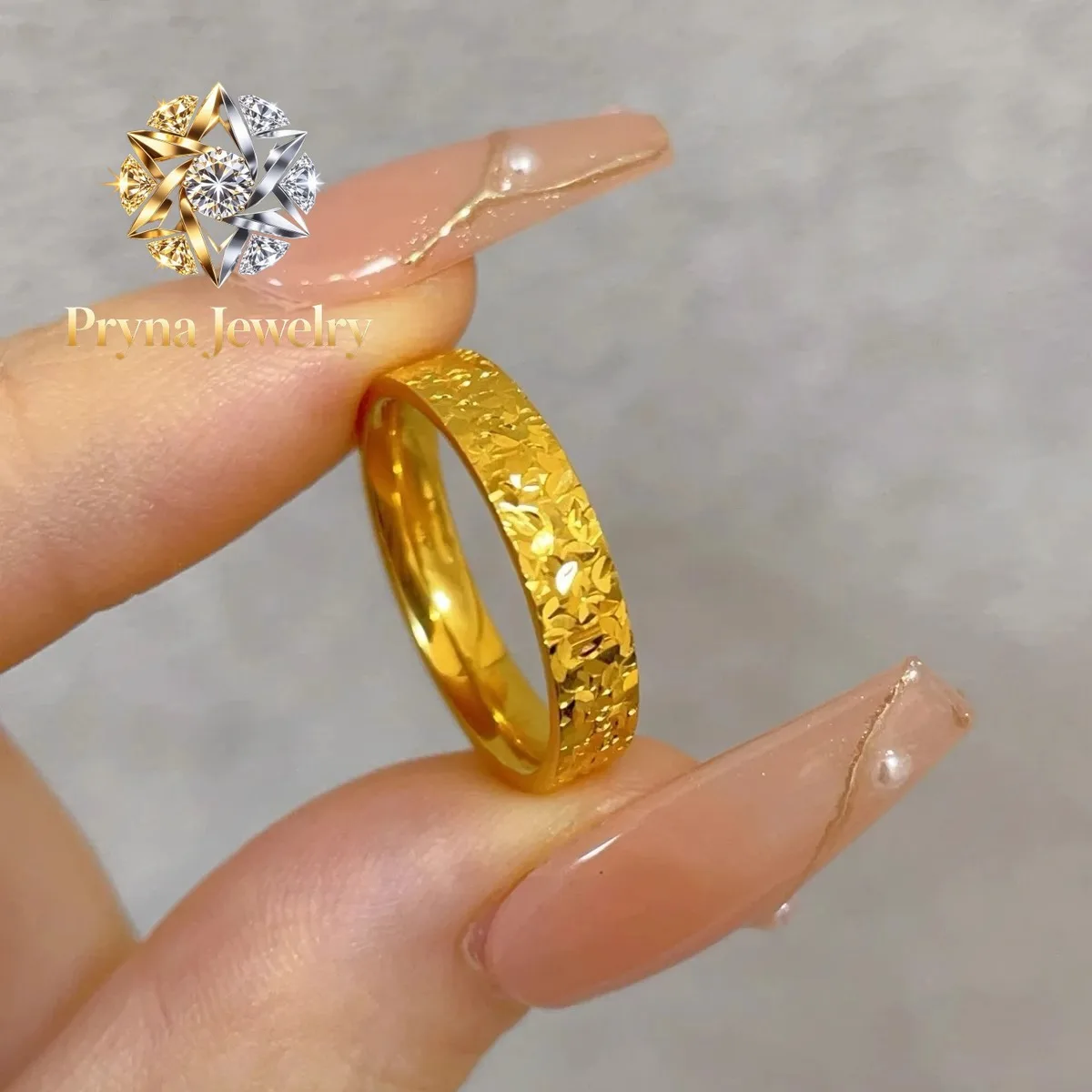 Pryna Jewelry  Fashion boutique 24K real gold Chipped gold ring bracelet au9999 Flash Chipped ice ring couple ring