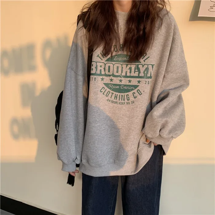 round Neck Pullover Letters Print Hoodie Women Spring and Autumn New 2023 Korean Sle Idle Sle Mid-Length Casual Top