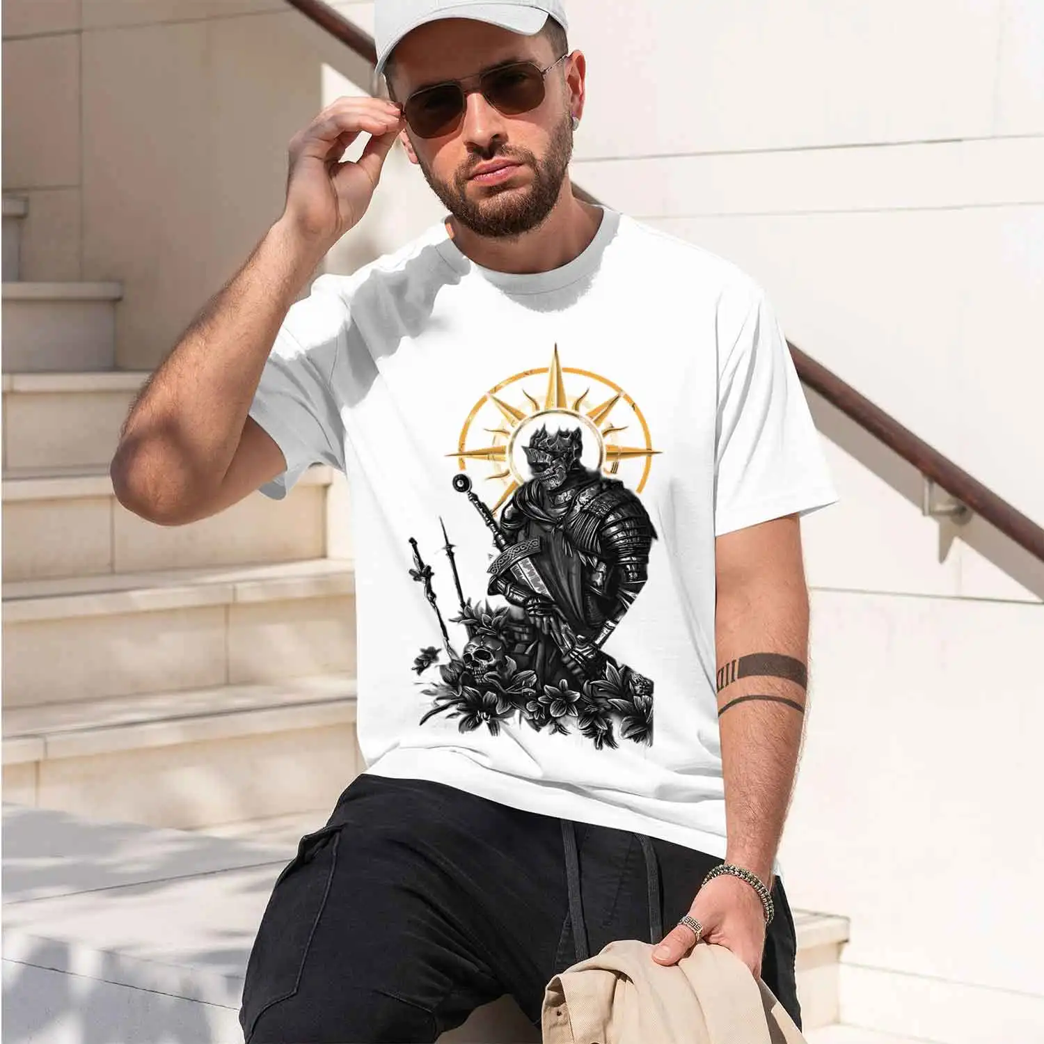 Dark Fantasy Goth Men's T-Shirt K With Sun And Flowers Design For Casual Wear In Autumn And Winter Perfect Gift For Fans Of Meva