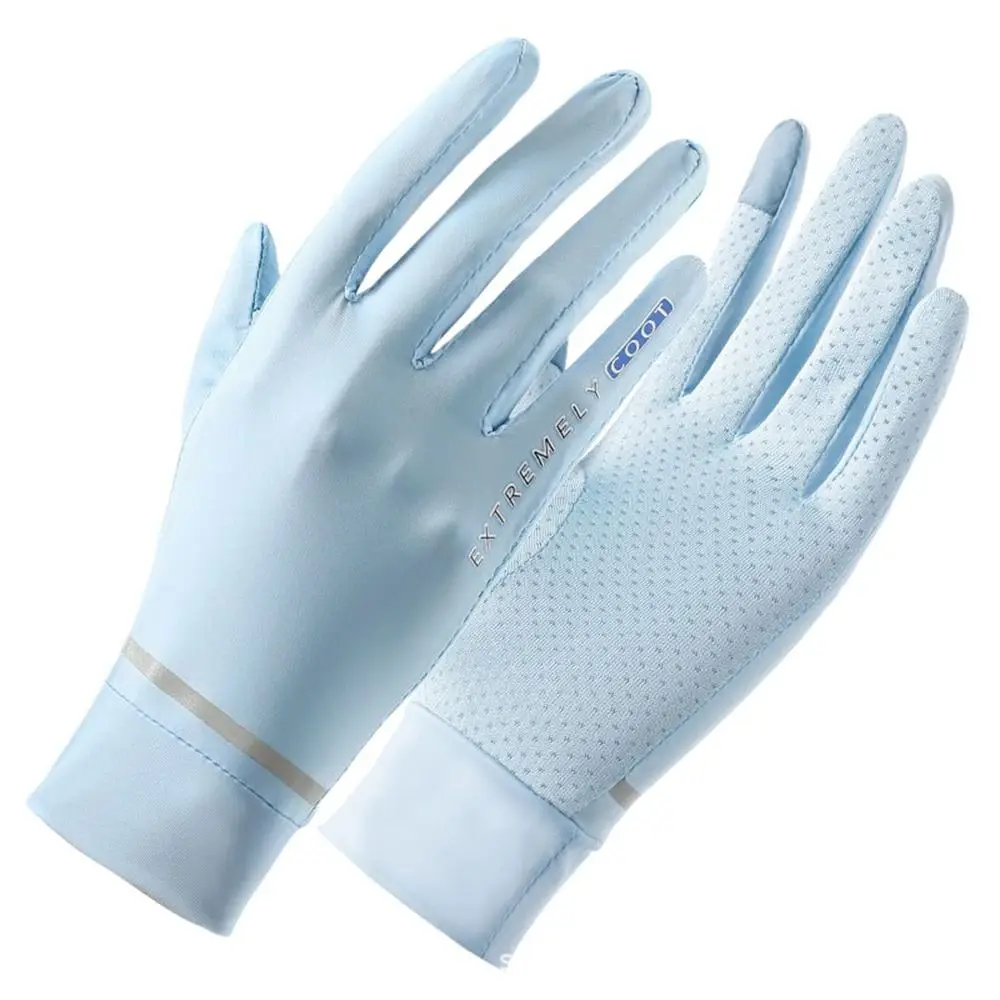 Guantes finos de seda de hielo para mujer, manoplas de dedo completo, protección solar, pantalla táctil, conducción al aire libre, Verano