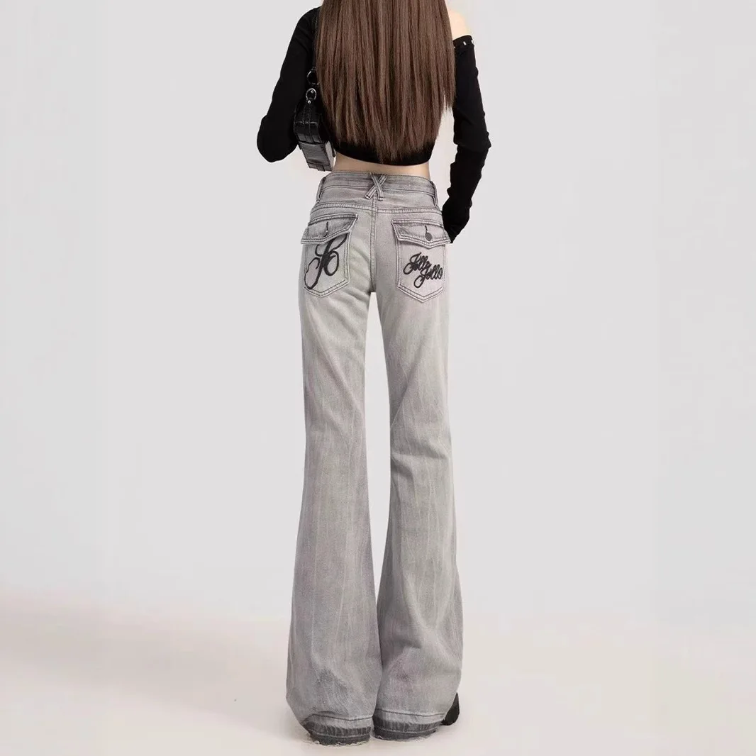 

Y2K Low Waist Jeans Women American Retro High Street Slightly Flared Slim Fit Embroidered Non Stick Leg Straight Leg Pants