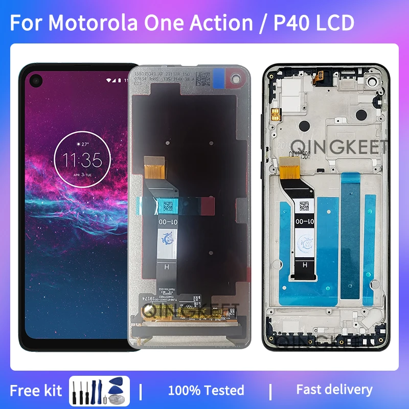 

6,3 "Новый ЖК-дисплей для Motorola One Action, дисплей с сенсорным экраном, дигитайзер в сборе для Moto P40, ЖК-дисплей с рамкой