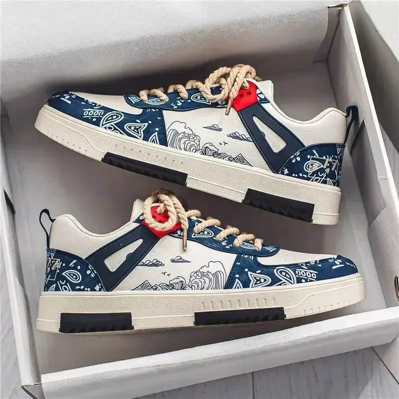 New Men's Shoes Spring and Summer 2023 New Wave Flower Shoes Men's Tide Shoes Men's Leather Sports Casual Breathable Board Shoes