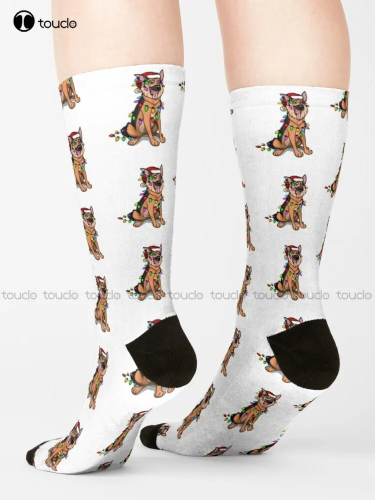 

German Shepherd Merry Christmas Socks Cute Socks Unisex Adult Teen Youth Socks 360° Digital Print Harajuku Streetwear Gift Retro