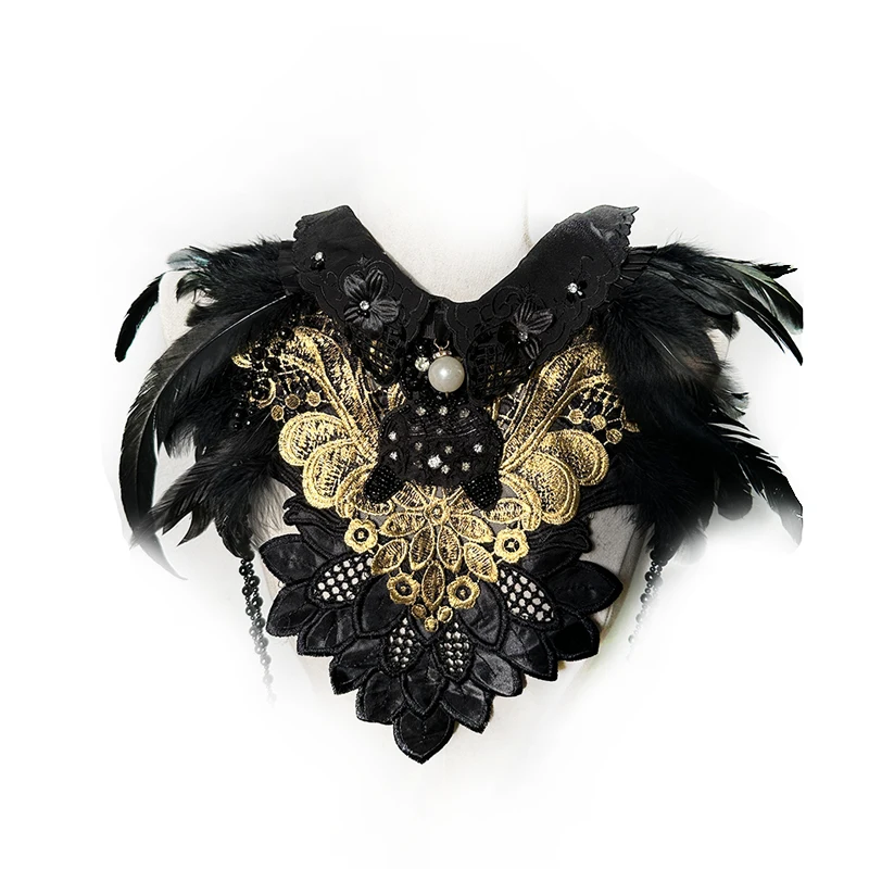 

Hand made gothic unique feather cape party decoration false collar freestanding collar lace feather cape